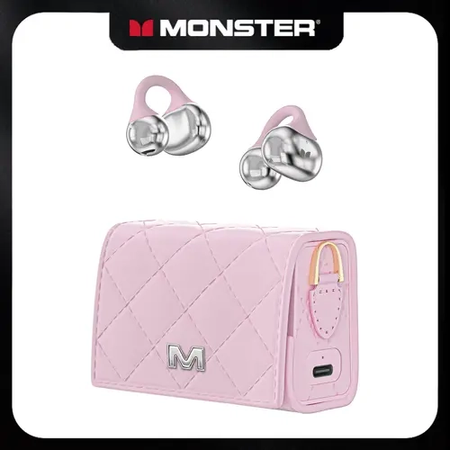 MONSTER Open Ear Clip-On Hook Audio Wireless Earbuds - Bluetooth 6.0 On Ear Headphone, 10mm Deep Bass Drivers, 3.7g Ultra-Light Fit, Sweatproof Stereo, 100H Playtime, Mini Purse Charging Case, Hands-Free Calls, Women's Gift - TikTokShopBackToSchool