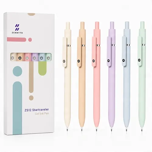 6pcs Cute Aesthetic Design 0.5mm Fine Point Gel Pens Set - Fast-Drying Black Ink, Smudge-Free, Clean Writing, Comfortable Grip, Minimal Office & School Supplies for Note Taking, Women's Stationery Gift