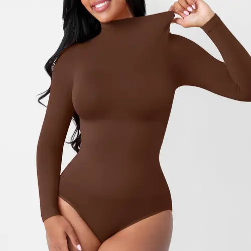 FeelinGirl Feelsoft High Neck Bodysuit for Women Long Sleeve Shapewear Basic Body Suit Going Out Tops Autumn/Winter style
