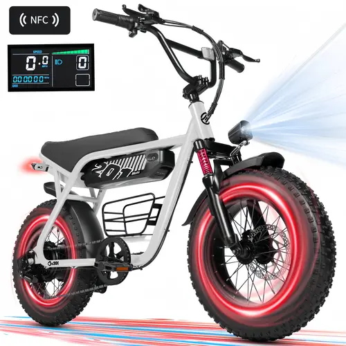 ESKUTE V201 Adult Electric Pedal-Assist Fat Bike - 20" Fat Tire All-Terrain Off-Road Ebike, 1500W Peak Motor, 30-34 MPH, 65 Mi Range, 7-Speed Commuting, Cruise Control, Front Suspension, Smart NFC Unlock, Bold Frame, Birthday/Graduation Gift