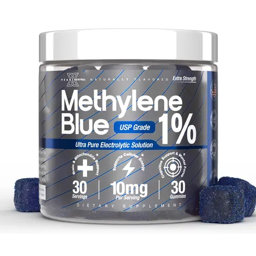 Peak Revival-X Gluten-Free Chewable Raspberry Methylene Blue Gummies - 10mg Per Serving, USP 1% Purity Pharma Grade, Lab Tested Brain Health Cognitive Boost, Energy Nutrition Supplement, Antioxidant Help, 30 Pieces, Natural Chewables