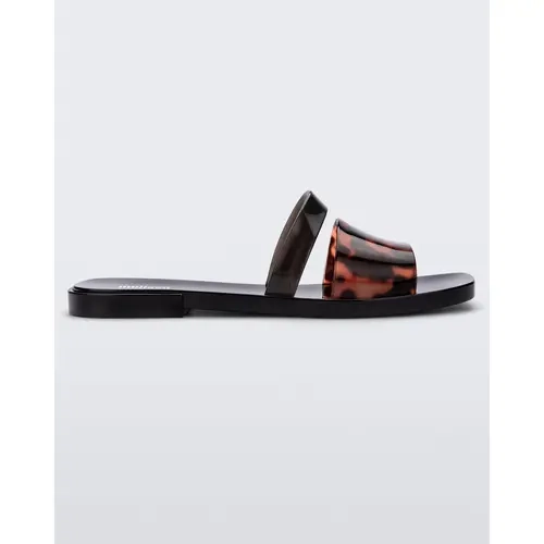Melissa Women's 2-Toned Bicolored Square-Toe Low-Heel Slip-On Beach Slides Sandals - Casual Comfy Dress Shoes (Ivy Style Flat Baseplate)
