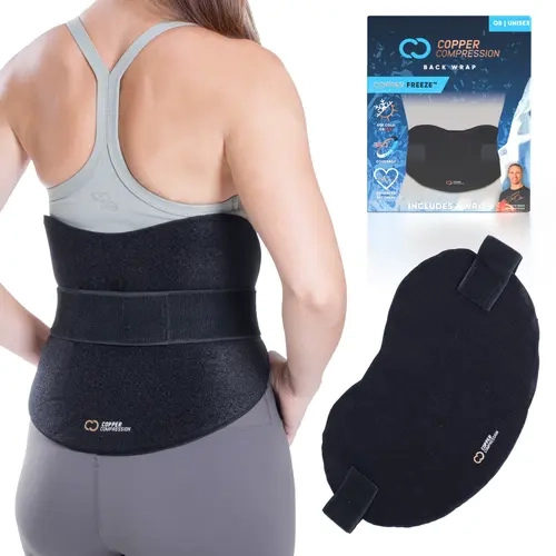 Copper Compression Fabric Waist Wrap - CopperFreeze Gel Hot & Cold Therapy, Stay-Put Straps, Reusable, Microwavable/Freezable, One Size, Back Pain Relief Products, Lower Back Brace, Moisture Wicking, Inflammation Calming, Freeze-in-Bag, Prop 65 Safe