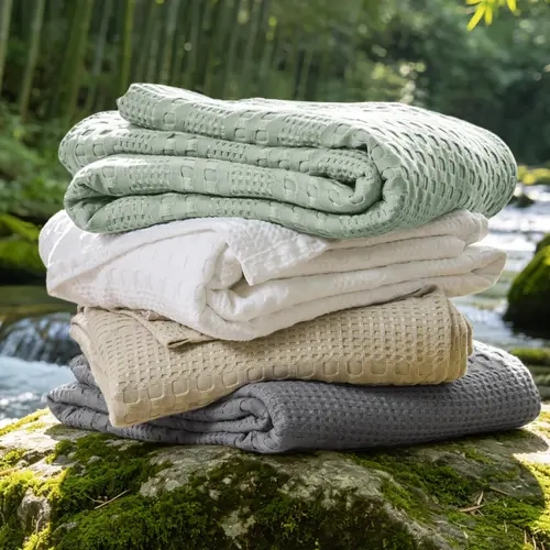 [Auction Only]BEDELITE Waffle Weave Cooling Blanket - Lightweight Breathable Bamboo Rayon Cotton for Hot Sleepers, Ideal Weight Soft Cozy Bed Blanket, Gift Idea for Cooling Sleep