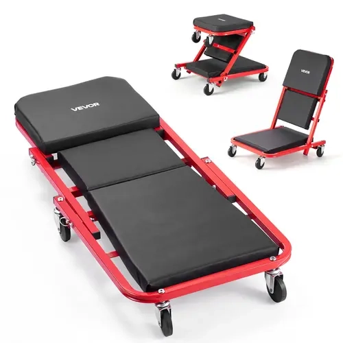 VEVOR 36-in 3-in-1 Folding Mechanic Z-Creeper, 5in Low Access Carbon Steel Auto Repair Multifunctional Tool, 340lb Capacity, 6 Swivel Casters, High-Resilience Cushion Padded Headrest, for Cars/SUVs & Home Repair Spaces