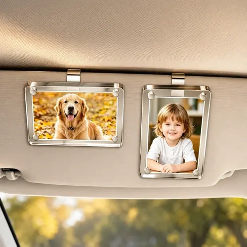 Women's 2-Piece Transparent Personalized Acrylic Visor Clip Photo Holder with Protective Film - Universal Fit Car Organization Supplies, Easy-Install Custom Decor, Couple Gift
