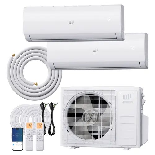 Upstreman Mini Split AC System Multi-Zone Air Conditioners, 20K BTU, 20 SEER2 Inverter, 230V, Wall-Mount Complete Kit with Installation Accessories – Heater, Cooler, Dehumidifier