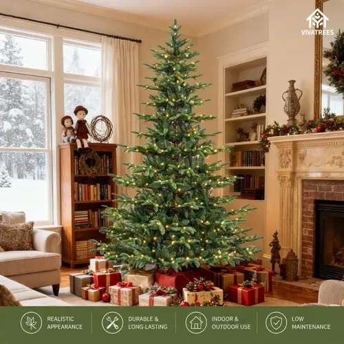 VIVATREES 6FT 7.5FT 9FT Pre-Lit Sparse Christmas Tree Pencil Slim Snow Flocked White Color-Changing LED Lights Hinged Branches Pine Needles Metal Stand for Home Office Xmas Holiday Decor
