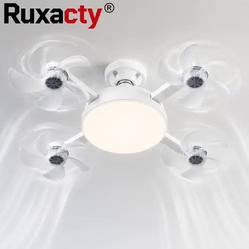 19.7-Inch Contemporary Screw-In Light + Fan Ceiling Fan, 4 Foldable Blades, E26 Base, Remote Control, Quiet Cooling, Cozy Lighting, Easy Installation, LED Lights for Bedroom, Garage