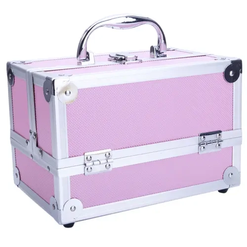 Ubesgoo Women's Aluminum Frame Makeup Storage Organizer - Foldable Accordion Style High-Capacity Divided Makeup Bag with Fold-Out Slots, Built-In Mirror, Wide Open Access, 23x15x15cm Pink Travel Jewelry Box