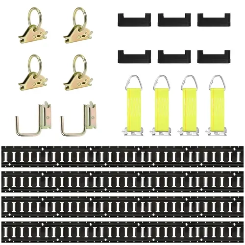 LEVELEVE Universal Heavy-Duty Solid Steel E-Track Rail Tie-Down Kit Bundle with Ratchet Straps, High-Load Capacity Powder Coated Cargo Fastener System for Trucks, Vans (Tool-Free Mounting)
