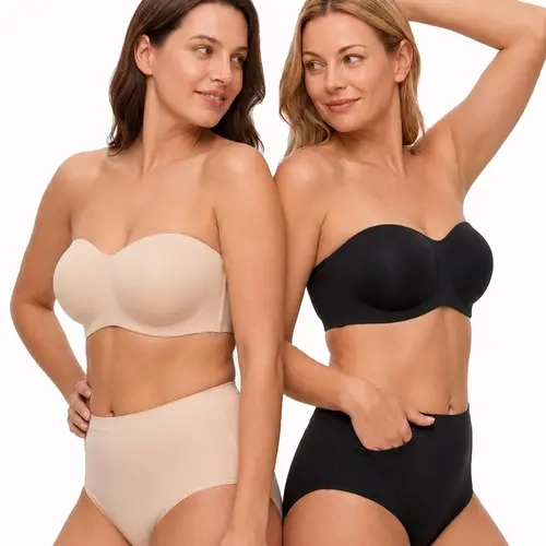 SOFT INTENTION Strapless Bras Push Up Bandeau Bra Non Slip Wireless Jelly Bra with Removable Straps