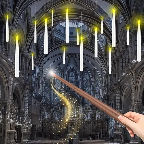 18-Pack Whimsical Flameless LED Candles - 6.6in Battery-Operated, Magic Wand Remote, Switch, Hook & Fishing Line, Floating Hanging Window Lights, Quirky Gifts, Halloween Decorations, Unique Decor, Home Decor Items