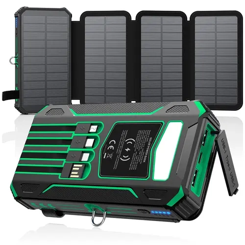 48000mAh Solar Charger Power Bank, Wireless Portable Charger with 4 Built-in Cables & 7 Outputs,15W Fast Charging Portable Power Bank with USB C, Battery Pack with Flashlight for All Mobile Devices