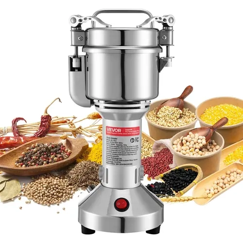 VEVOR 850W Power Stainless Steel Electric Grain Mill Grinder - 150g Straight Type Commercial Pulverizer, 28,000-rpm Motor, 4-Step Timed Control (5s-30s Fine Grind), Beginners-Friendly Easy-to-Clean Kitchen Accessory for Dry Grains/Spices