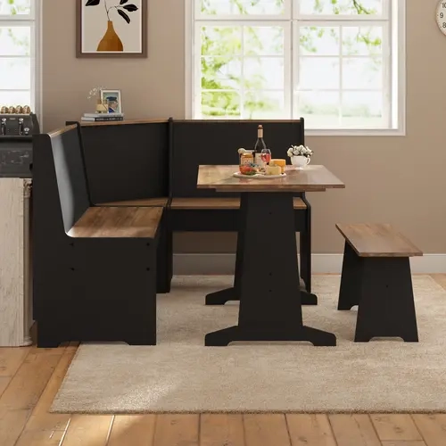 [Ships in 2 Boxes]VanAcc 3-Piece Breakfast Nook Dining Table Set - L-Shaped Corner Bench with Hidden Storage, Sturdy, Space-Saving for Small Kitchens, Home Decor, Apartment Decor Ideas, Christmas Gifts for Adults #TikTokShopFallDealsForYou