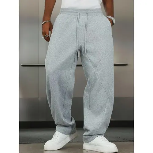 Men's Oversized Wide Leg Joggers Casual High Waist Breathable Streetwear Polyester Smooth Draping All Season Elastic Drawstring Loose Fit Baggy Design Curved 3D Seam Stitching Daily Wear