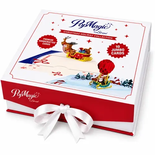 PopMagic 10-Pack Jumbo 3D Popup Christmas Card Stock with Envelopes, Pull-Out Message Inserts & Collector’s Box, Office Stationery for Christmas Gifts to Collectors, Coworkers