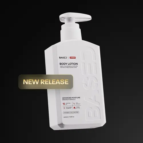 BASED Body Lotion | Amber Scent | Advanced Moisture Binding, Deeply Nourished, Visibly Radiant | Simple, Effective, BASED.
