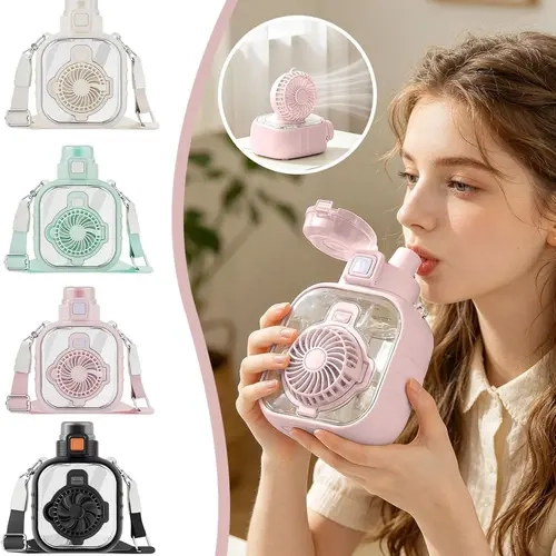 YOYOWAY 2-in-1 Multifunction Rechargeable Portable Personal Cooling Fan - Lightweight Mini Water Bottle with Straw, 3-Speed Adjustable Rechargeable Wind Cooling, USB-C Lithium Ion Cells, Ideal for Outdoor Sports, Camping