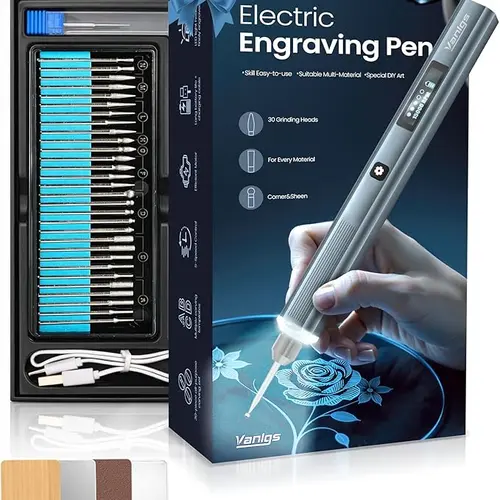 Premium Dark Grey Wireless Engraving Pen Kit - 5-Speed Adjustable, LED Light, Batteries Included, 31 Metal Bits, Portable Engraving Machine, DIY Craft Gift, Lightweight Engraving Tools, Multipurpose for Metal & Wood, Beginner-Friendly, Sohochic