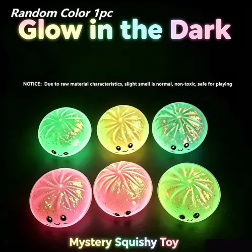 8 cm Unisex Glow-in-the-Dark Dumpling Squishies Toy - BPA-Free Soft Silicone Anxiety Ball Stress Relief Fidget Item, Glitter & Fluorescent Powder Sensory Item, Kawaii Assorted Collectible, Kids Calming Techniques Gift