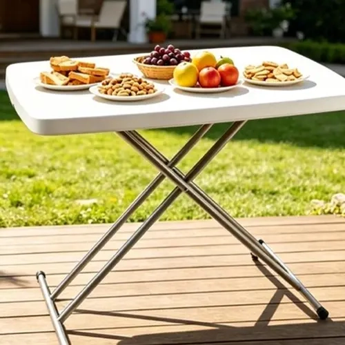 30-in White Granite Portable Folding Rectangle Table - 1-Layer Height-Adjust Multi-Purpose Foldable Space Saving Home Organizer Desk, No-Assembly Heavy Duty Utility Table for Laptops, Outdoor Indoor Use