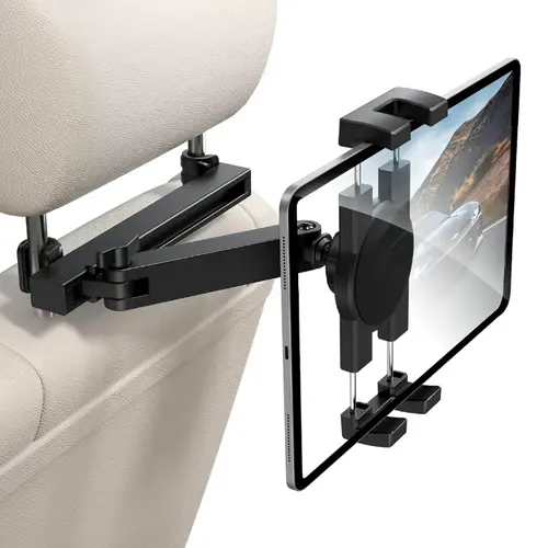 Car Headrest Tablet Arm Mount for Most Cars - 3-in-1 Adjustable 205mm Arm, 360° Rotatable, Tool-Free Install, 0.78in Deep Hook Stability, Anti-Slip Pads, Back Seat Hands-Free for Kids & Parents, Fits 4.7-12.9" Devices (iPad Pro, Air, Mini 5, Galaxy)