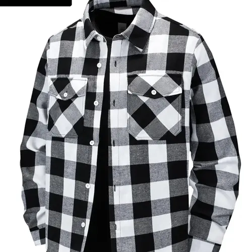 Men's Plus Size Fashion Longsleeves Menswear Plaid Jacket - Poly-Cotton, Medium Length, Turn-Down Collar, 2 Flap Pockets, Soft Brushed Fabric, Stylish Urban Casual for Commuting, Shopping