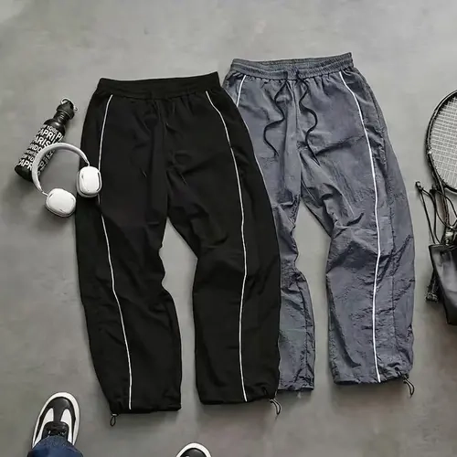 Men's Baggy Parachute Pants Streetwear Track Pants Loose Fit Joggers with Printed Side Stripes Adjustable Ankle Toggle Cuffs Y2K Gorpcore Hip Hop Casual Wide Leg Lightweight Textured Sweatpants Techwear Trousers Black Grey mens bottoms everyday street