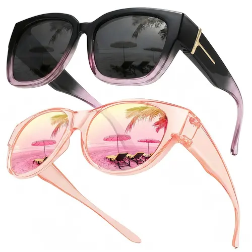 EUNOIALENS Female Oversized Square Frame Sunglasses for Women - Polarized Glare Cut, UV400 Eye Safety, Plastic PC Wraparound Full Rim, T-Zone Temples, Casual Driving, Daily Wear Stylish Fashion Accessory