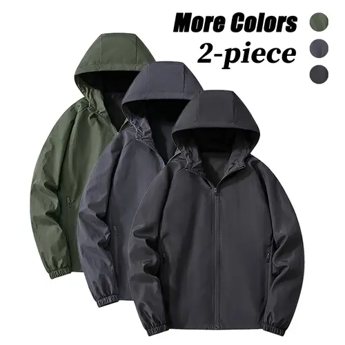 Men's Casual V Neck Mesh Lined Softshell Hooded Jacket Lightweight, Windproof, Full Zip Streetwear Clothing for Biking, Camping, Layering Men's Lightweight Jackets, Outdoor Activewear Coats