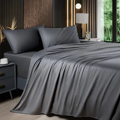 Summer Cooling Sheet Set - 4Pc Bedding Set with 16'' Deep Pocket Lightweight, Twill, Smooth Fitted Sheets, Cooling Breathable, Hotel Luxury Super Silky Soft, Wrinkle & Fade Resistant,Fibers From Bamboo