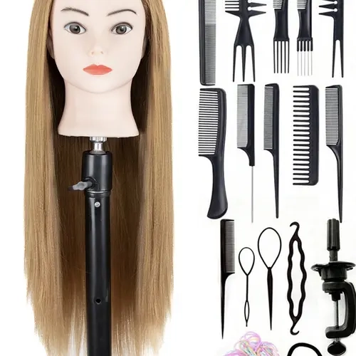 26" Practice Mannequin Head with Yk Hair, Straight 26" Doll Head for Cosmetology & Hairdresser, All Seasons Use, Professional Training Tool