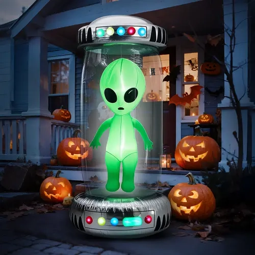 VINGLI Waterproof Poly Halloween Inflatable UFO Yard Decoration - LED Lit Blow-Up Balloon, Interactive Stand-Inside Design, Festive Home & Outdoor Holiday Decorations for Yard Lawn Party Use