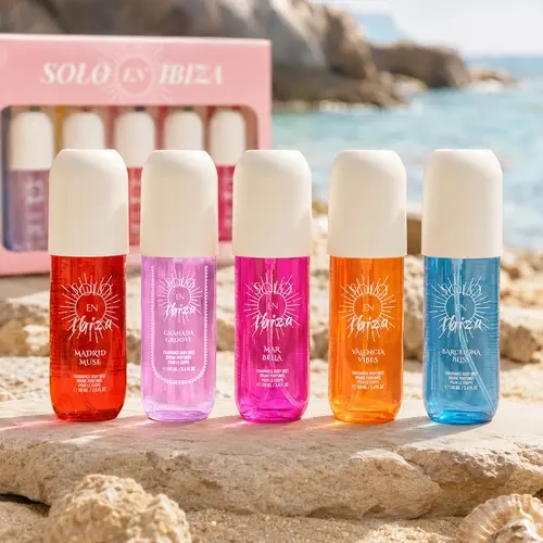 SOLO EN IBIZA Hair & Body Mist Gift Set, 5 x 100ml Fragrance Sprays, Long-Lasting Fruity Floral, Tropical & Gourmand Scents, Perfect for Scent Layering