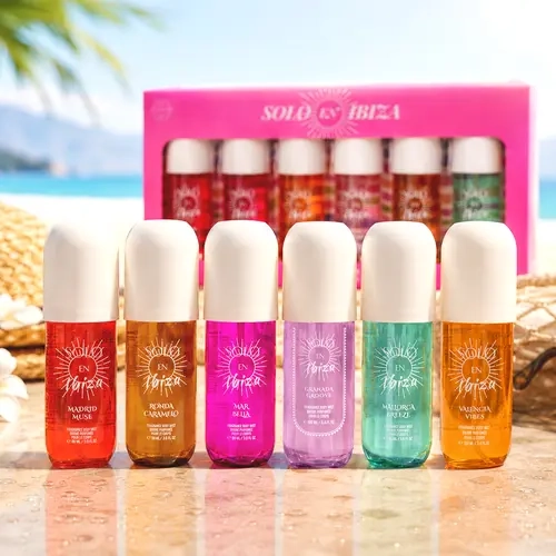 SOLO EN IBIZA 6-Piece Hair & Body Fragrance Mist Gift Set, 6 x 3 Fl Oz (90 mL), Long-Lasting Floral, Vanilla, Gourmand & Amber Scents, Perfume Body Sprays for Scent Layering
