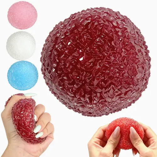 6cm-Diameter Odorless & Nontoxic Squishies Fidget Toy - Crystal Texture Mochi Ball with Sand, ASMR Rustling Sound Gadget, Calming & Anxiety Relief Sensory Grippie, Teen Girl Gift (Apply Talcum Powder for Best Use)
