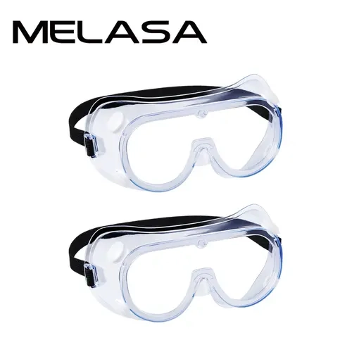 MELASA 2-Pack ANSI Z87.1 & CE EN166 Certified Safe Polycarbonate Safety Goggles, Anti-Fog Impact-Resistant Over-Glasses Eye Protection with Adjustable Strap, 4 Vents, Chemical Splash Resistant Work Safety Gear for Home DIY