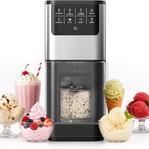 EUHOMY 7-in-1 Multi-Use Compact Maker - 1-Pint Capacity, Powerful Fast Cooling, High Stability, Re-Spin Mode, Auto Lift, Small Footprint, Makes Smooth Creamy Soft Treats, Gelato, Sorbet, Milkshake for Keto Protein DIY Ice Cream, Multi-Use Maker