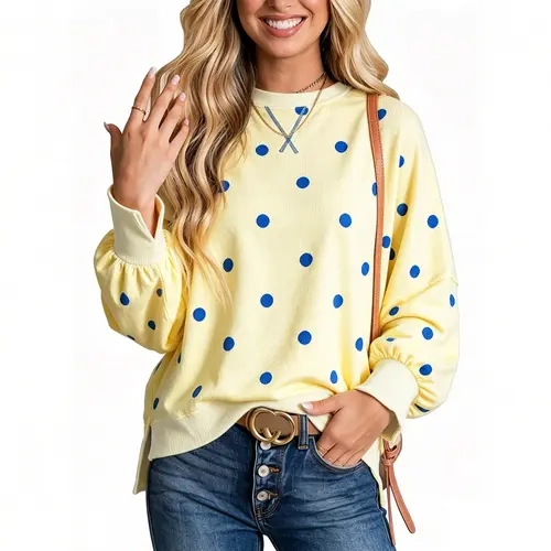 Encolax Women Polka Dot Sweatshirt Oversized Graphic Crewneck Long Sleeve Pullover Y2K Casual Hoodies