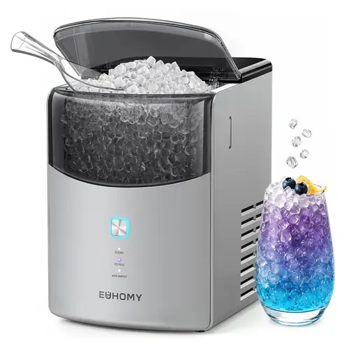 Euhomy Compact Countertop Ice Maker (Kitchen Appliance) - 35 lbs/day Pebble in 5 Mins, Dual Pump Self-Clean, 1.1L Water Reservoir, Countertop Ice Dispenser, Basket, Scoop & Cleaning Packs (Grey, 12.28"h x 11.14"d x 8.5"w, Under Cabinet Compatible)