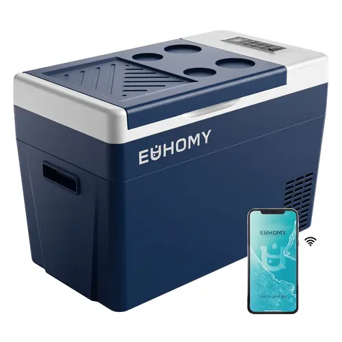 EUHOMY Compact Mini Fridge Car Freezer - 12V Compressor Cooler (23/31QT), 12/24V DC & 100-240V AC, APP Control, -4℉~68℉ Low-Temp Energy Saver, 2-Year Technical Support, 3-Level Battery Protection, for Camping (Cold Storage Refrigerators)