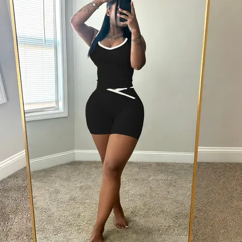USBOUTIQUE CHIC Women's 2026 Spring Crop Top & High Waist Shorts Two Piece Set Stretchy Casual Outfit