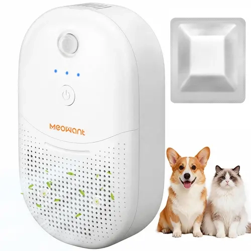 Meowant Wireless Rechargeable Cat Litter Odor Eliminator - Compact Plastic Body Negative Ion Ionizer, Portable Air Purifier with Odor Deodorant Gel, 3 Auto Modes, Sensor Monitor for Multi-Pet Homes