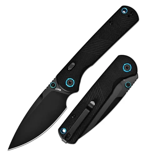 CJRB Latitude Top Liner Lock Tactical EDC Knife - 3.47in Black G10/AR-RPM9 Durable Steel Stone Wash Blade, 4.23oz Black Glass Reinforced Nylon Handle, Fast-Deploying, 24-Month Warranty, Portable Multipurpose Knives, Durable Steel Tool for Outdoor Survival