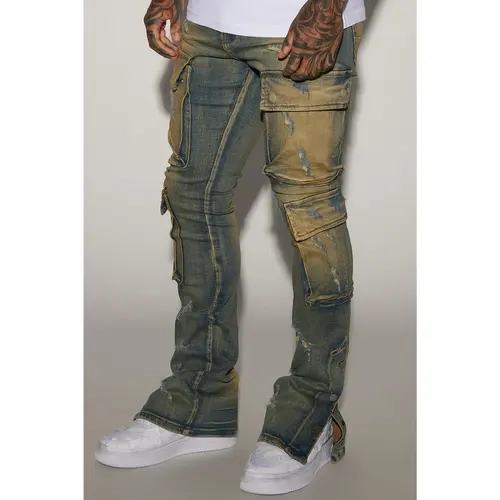 On The Set Stacked Skinny Snap Flare Jeans - Vintage Wash