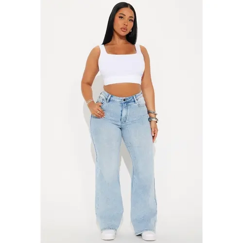 Petite Make My Day Stretch Wide Leg Jeans - Light Wash