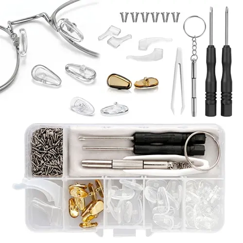 25 Pairs 3 Sizes & Shapes Flexible Soft Silicone Air Chamber Screw-In Eyewear Nose Pad DIY Repair Kit for Adults' Everyday Optical Eyeglasses,Sunglasses - Carbon Steel Mini Screwdrivers,Tweezers,Extra Tiny Screws,Ear Hooks,3-Step Installation,Pain Relief