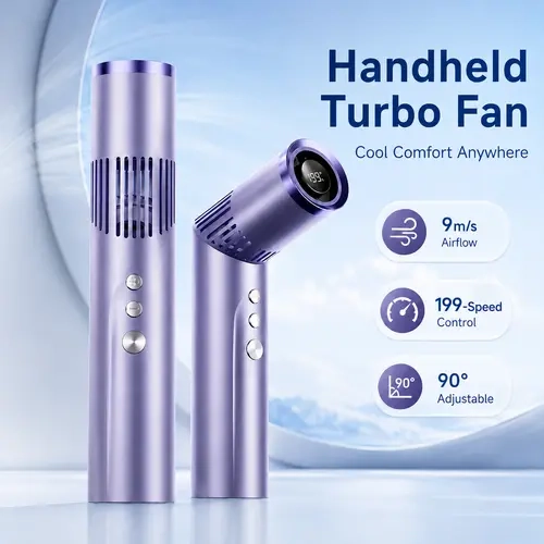 JEYUIN Pocket Design Fan - Compact Portable Battery Powered Fan, Cordless Rechargeable, 9m/s Powerful Airflow, 199-Speed Control, Digital Display, 90° Infinite Suspension Head, 3000mAh USB Charging, Flashlight for Travel, Outdoor Use